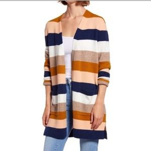 Madewell Kent Bengali Indigo Stripe Wool Blend Open Cardigan Size Medium
